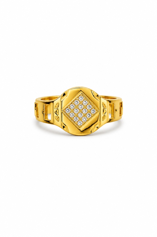 Men's Gold Plated Oval CZ Stone Fashion Ring for Men