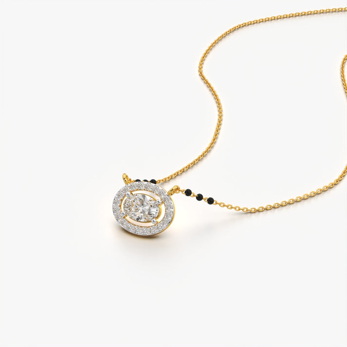 18K Yellow Gold Diamond Mangalsutra Pendant Necklace for Women