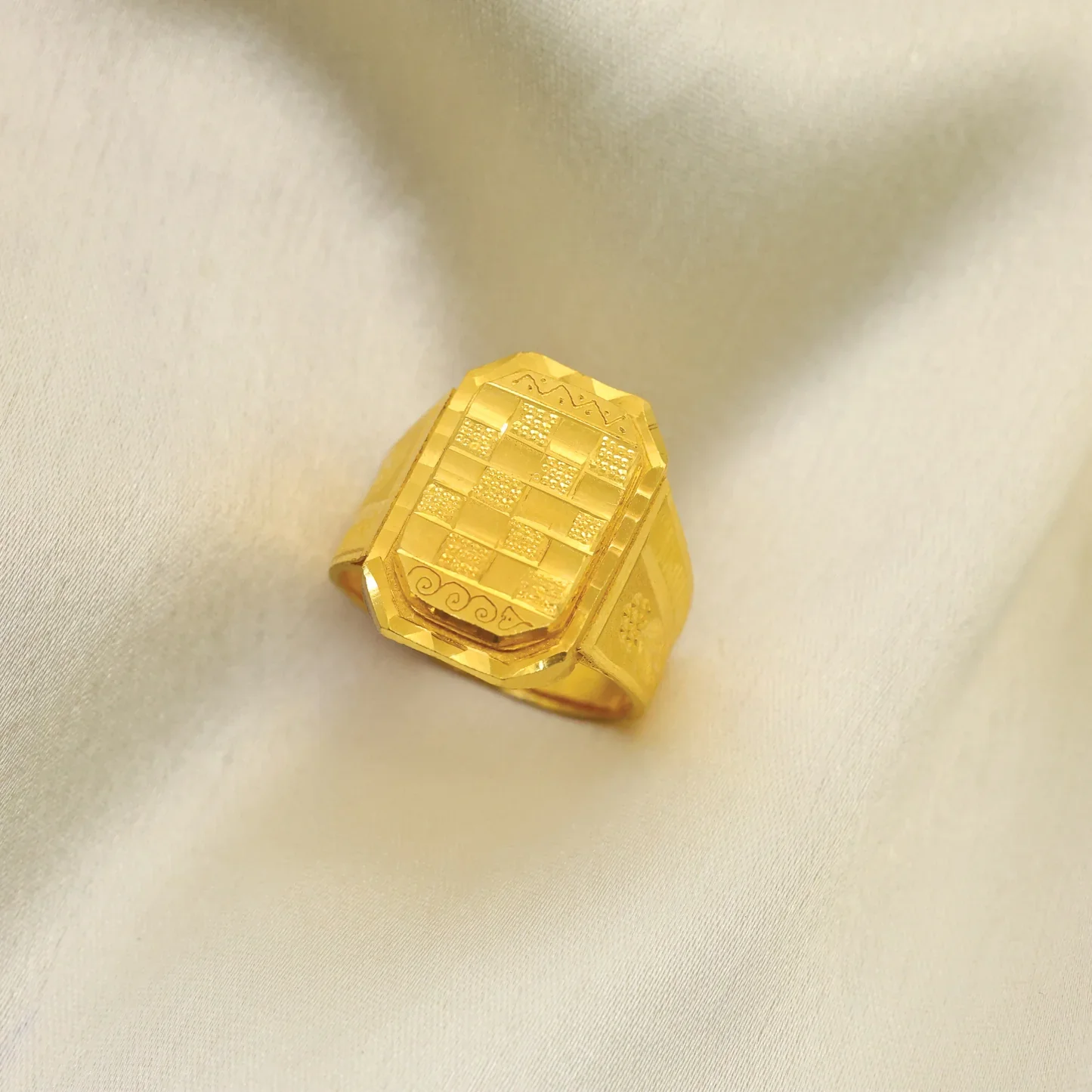 Gold-Plated Geometric Signet Ring for Men | Premium Statement Fashion Ring