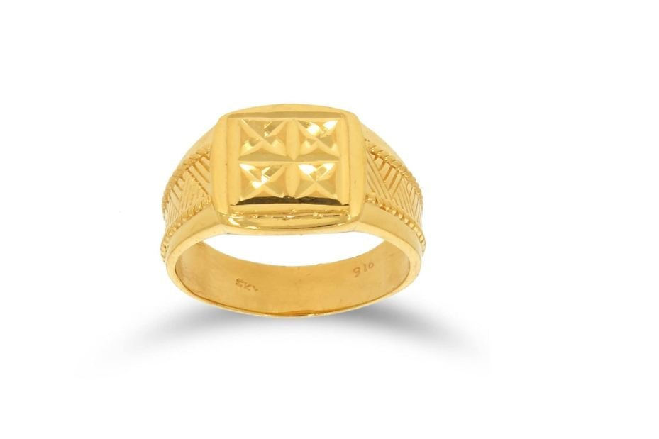 Men's Gold-Plated Geometric Signet Ring | Square Textured Fashion Finger Ring for Men & Boys