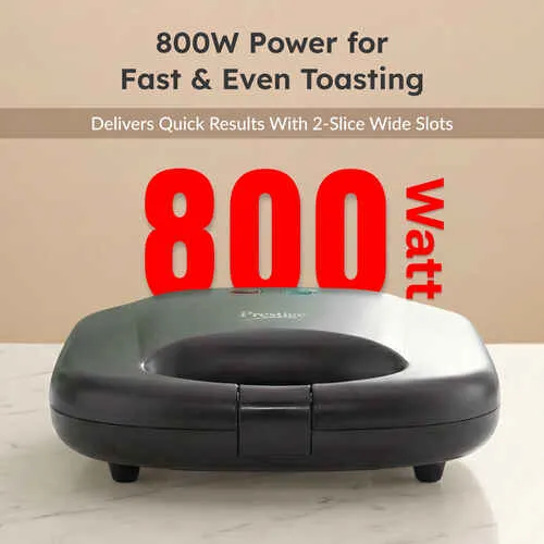 Prestige PGMFB 800 Watt Grill Sandwich Toaster | Non-Stick Grill Plates | Heat Resistant Bakelite Body | Auto Cut Off | Power & Ready Indicators | Easy to Clean | Black |