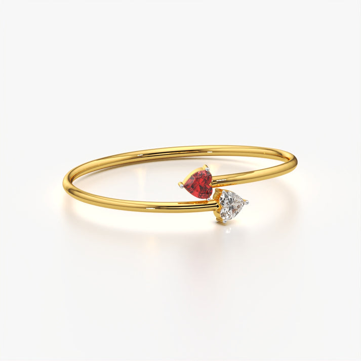 Women's Gold Plated Dual Heart Crystal Open Cuff Bracelet | Elegant Adjustable Bangle for Women & Girls