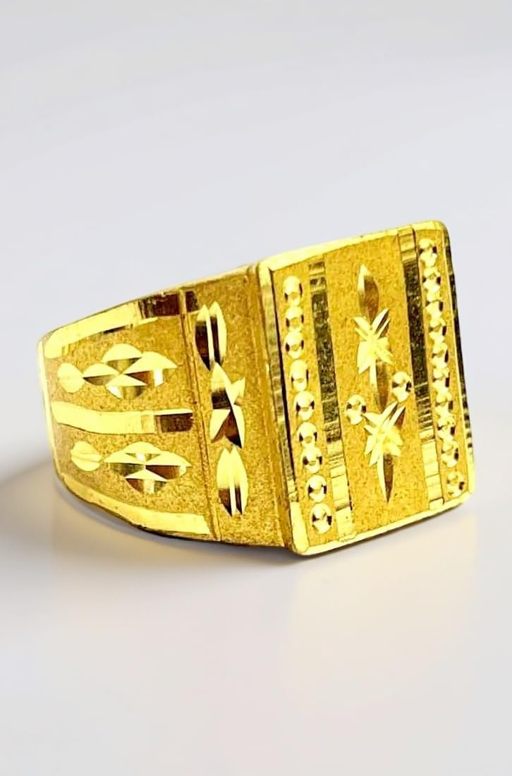 Men's Gold-Plated Geometric Signet Ring | Square Textured Fashion Finger Ring for Men & Boys