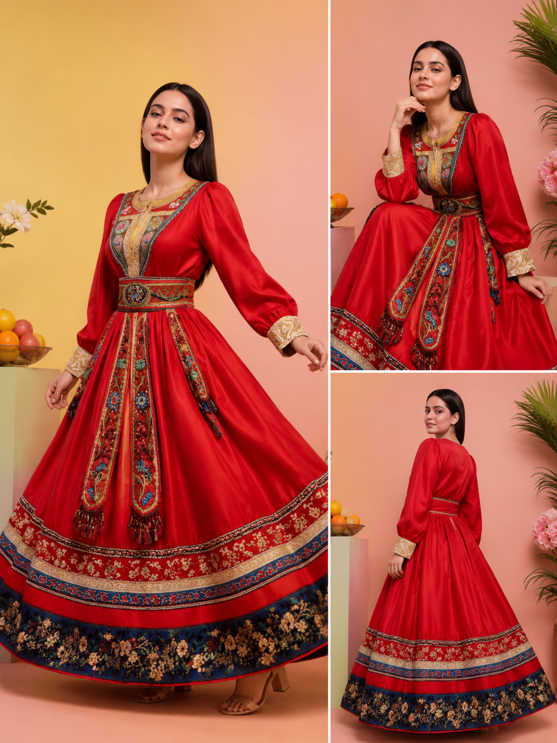 Women's Red Embroidered Ethnic Anarkali Gown | Flared Traditional Party & Festive Dress
