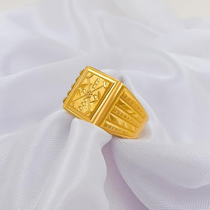 Gold-Plated Geometric Signet Ring for Men | Premium Statement Fashion Ring