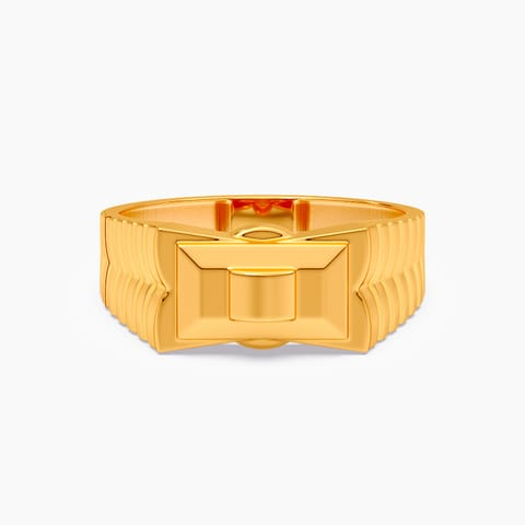 Men's Gold-Plated Geometric Signet Ring | Square Textured Fashion Finger Ring for Men & Boys