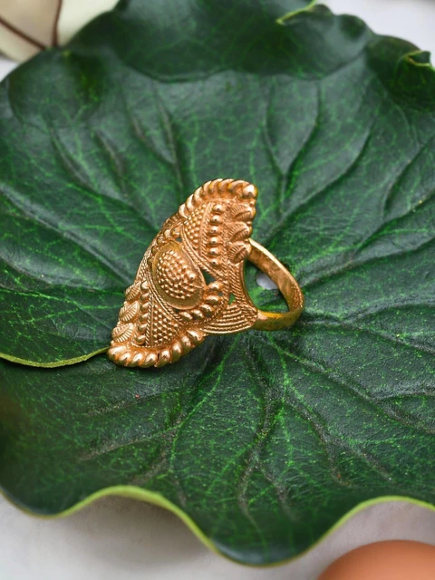 Women's Gold-Plated Geometric Signet Ring | Square Textured Fashion Finger Ring for Women & Girls
