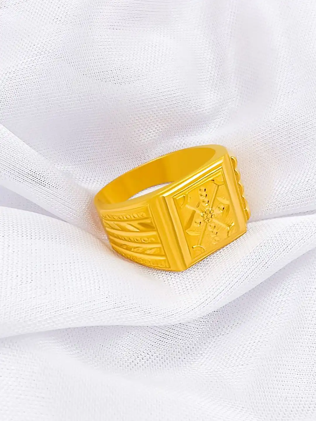 Gold-Plated Geometric Signet Ring for Men | Premium Statement Fashion Ring
