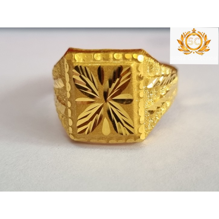 Men's Gold-Plated Geometric Signet Ring | Square Textured Fashion Finger Ring for Men & Boys
