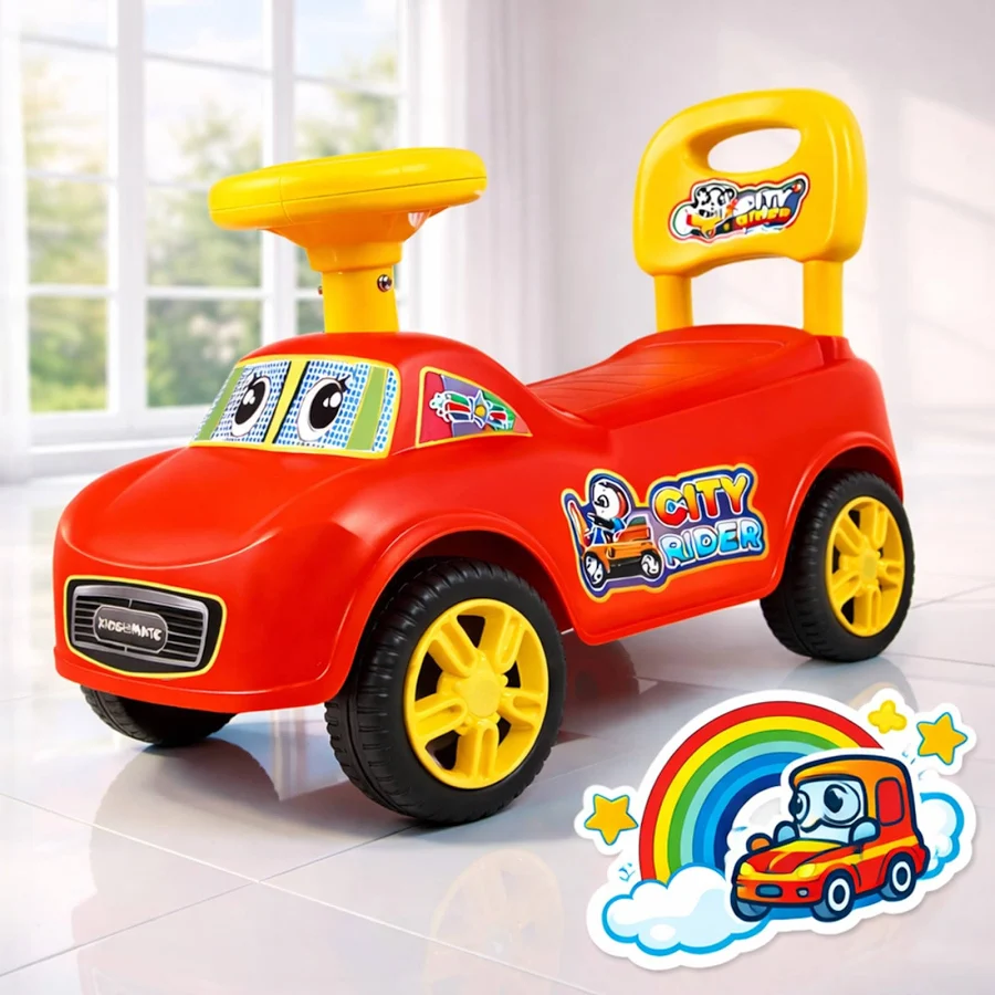 Kids Ride-On Push Car with Steering Wheel & Backrest