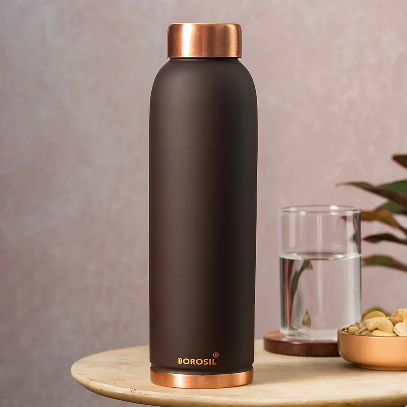 Borosil Eco Copper Water Bottle (1 L, Grey)