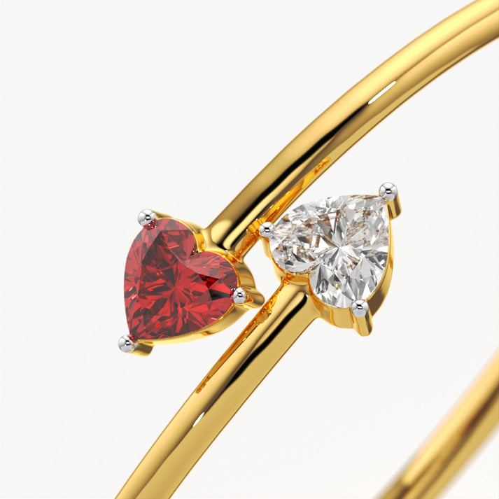 Women's Gold Plated Dual Heart Crystal Open Cuff Bracelet | Elegant Adjustable Bangle for Women & Girls