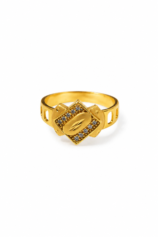 Men's Gold Plated Oval CZ Stone Fashion Ring for Men