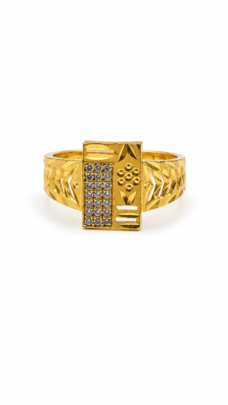 Men's Gold Plated Square CZ Studded Religious Statement Ring