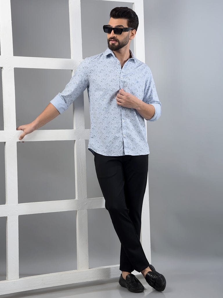 Men's White Striped Cotton Blend Casual Full Sleeve Shirt