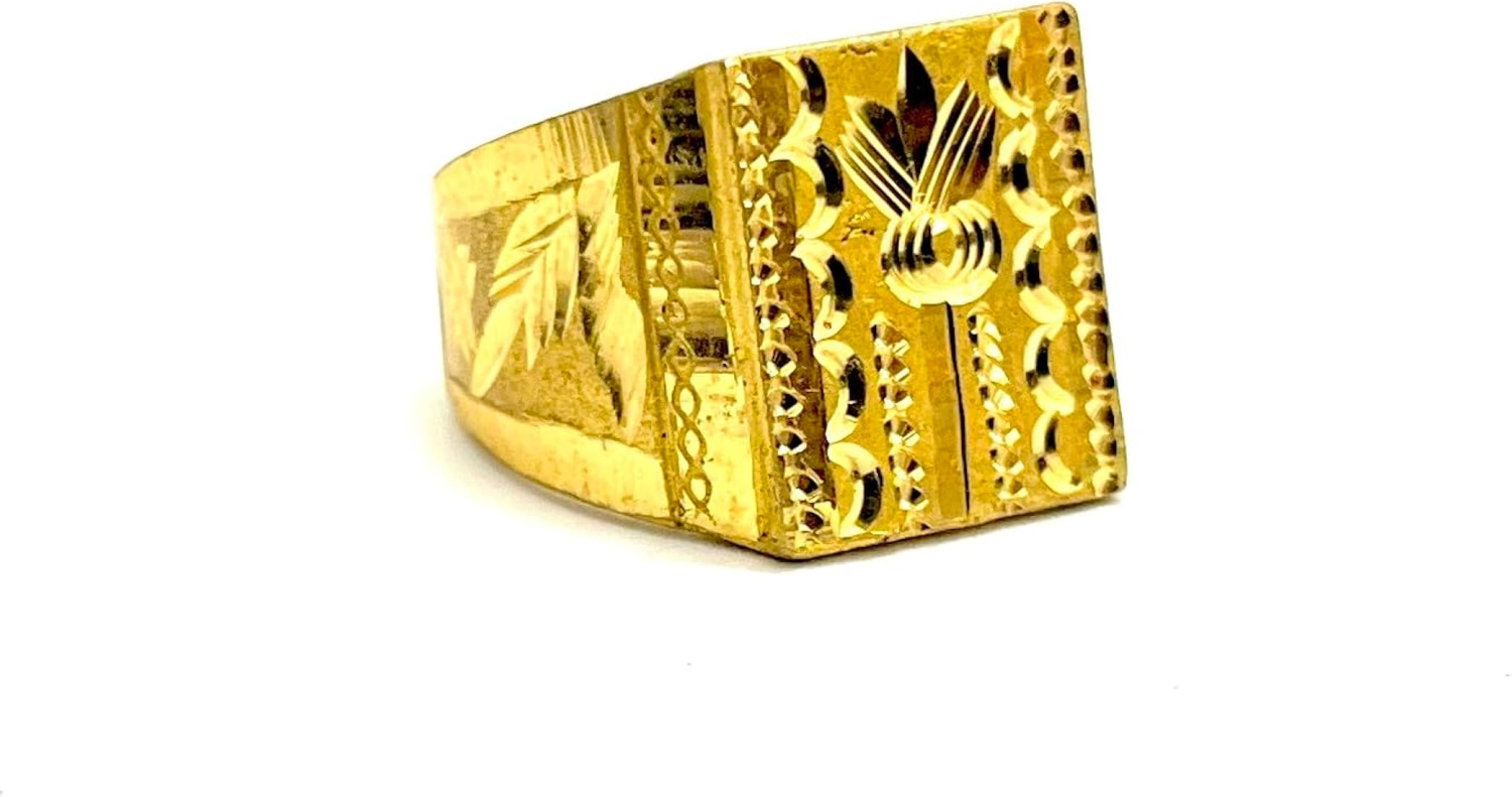 Men's Gold-Plated Geometric Signet Ring | Square Textured Fashion Finger Ring for Men & Boys