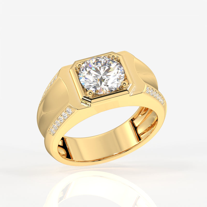 18K Yellow Gold Solitaire Diamond Ring for Men