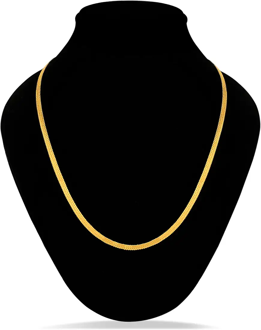Men's Gold Plated Herringbone Snake Chain Necklace | Premium Flat Link Chain for Daily Wear