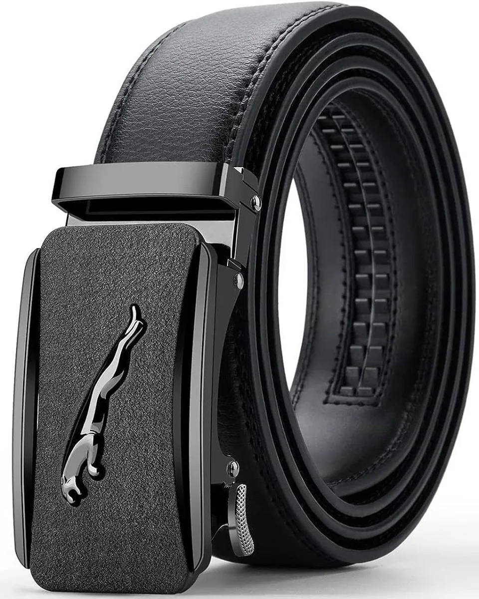 Men's Premium Black Automatic Ratchet Leather Belt with Luxury Metal Buckle – Adjustable Formal & Casual Belt