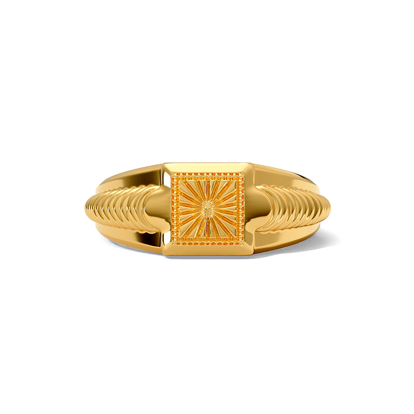 Men's Gold-Plated Geometric Signet Ring | Square Textured Fashion Finger Ring for Men & Boys