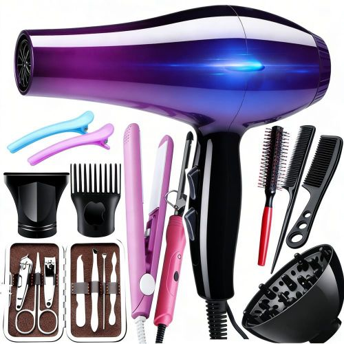 Professional Hair Dryer Styling Kit Combo | Hair Dryer + Hair Straightener + Hair Curler + Grooming Accessories | Multi-Purpose Beauty Set