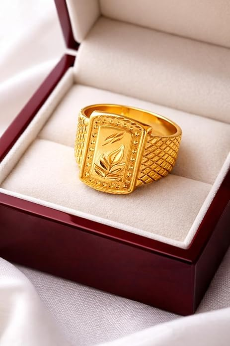 Gold-Plated Geometric Signet Ring for Men | Premium Statement Fashion Ring