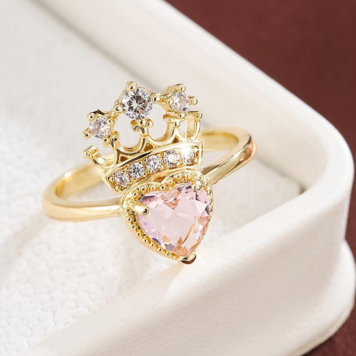 Crown Heart Pink Stone Designer Ring